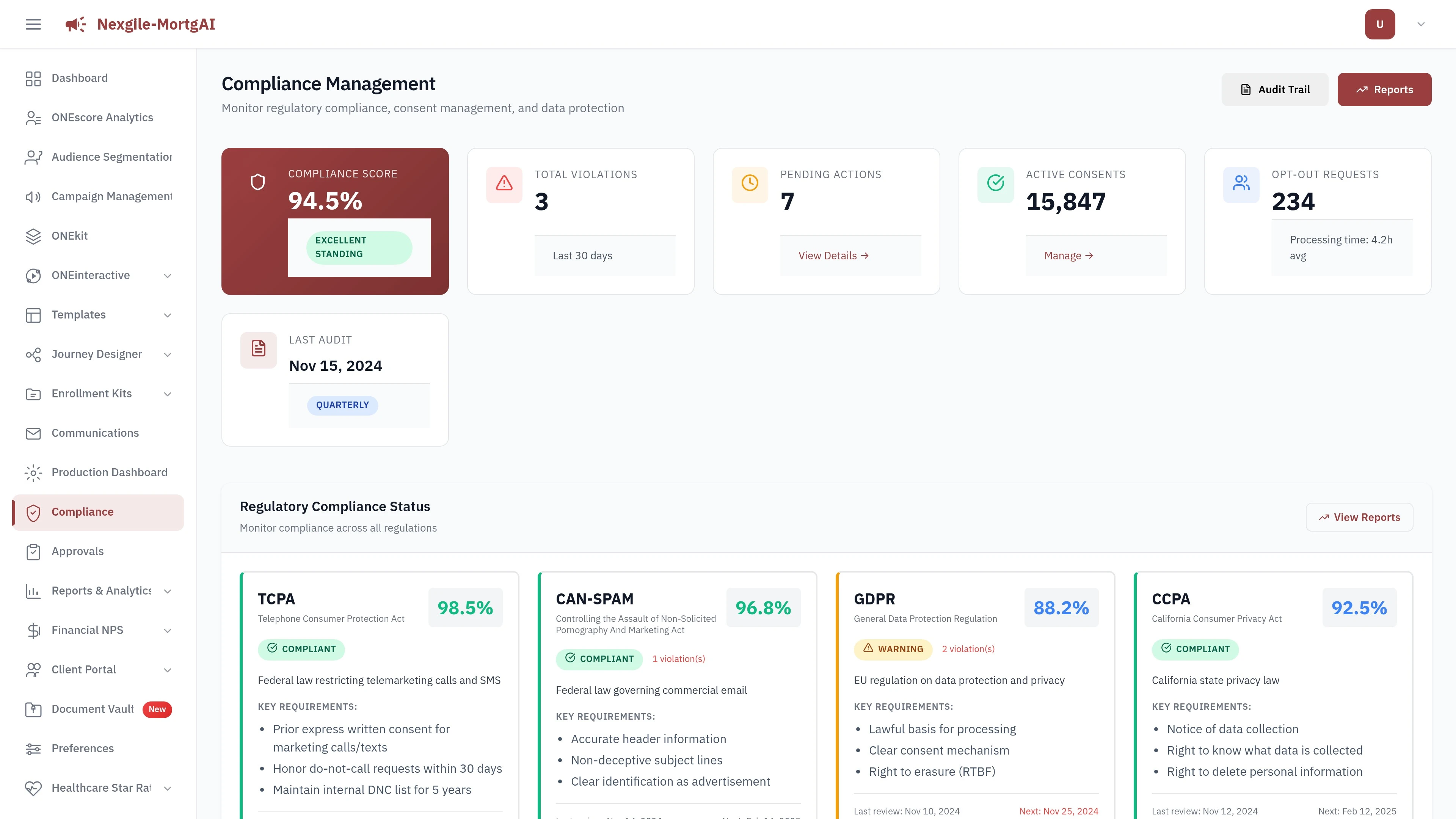 Nexgile Fusion Nexus Compliance Dashboard
